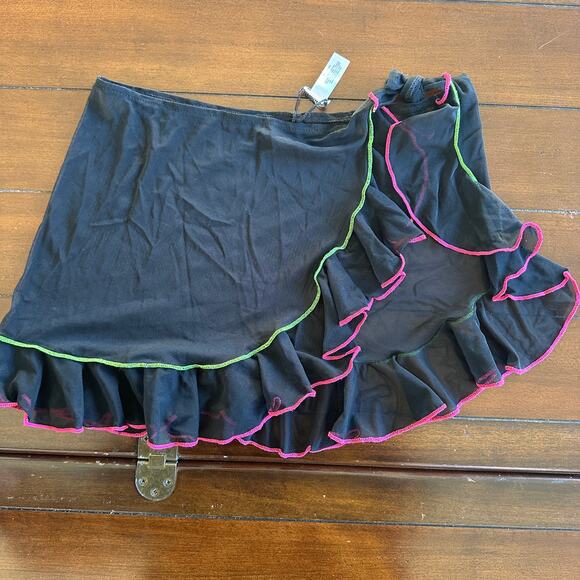 None and/or Unknown Dresses & Skirts - Black Mesh Ruffle Micro Mini Skirt Y2K Fairy Grunge Coquette Club Festival sz M